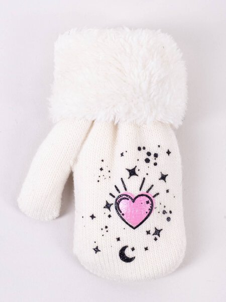 Pirštinės su kailiuku Širdelės kreminės